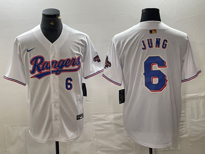 Men Texas Rangers 6 Jung White Champion Game Nike 2024 MLB Jersey style 4